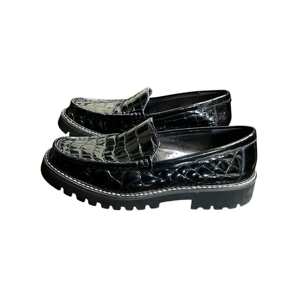 Donald Pliner Hope Crocco Patent Leather Black Chunky Women's Loafers Size 8.5 - Picture 4 of 6